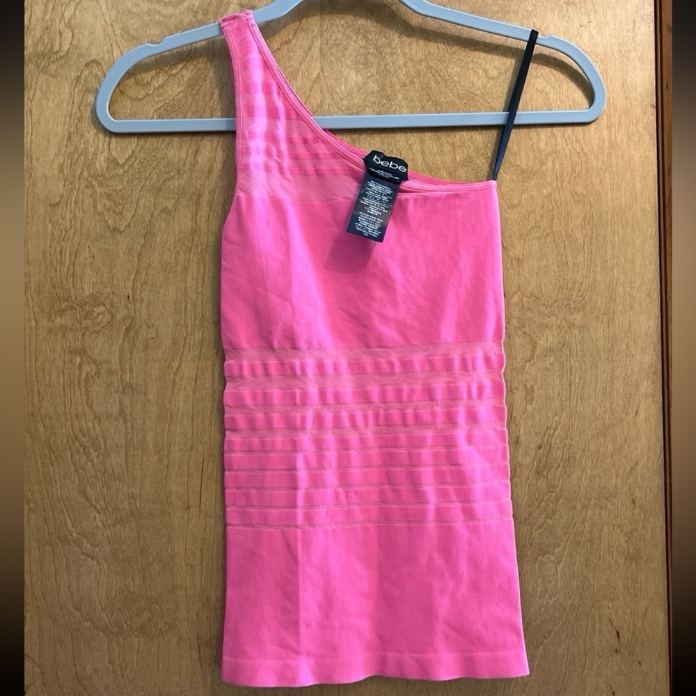 Bebe Pink One Shoulder Tank Top size small petite Bodycon